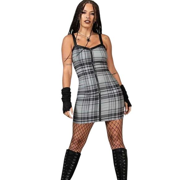 Killstar Bury Me Plaid Full Zip Bodycon Dress XL NWOT - Picture 1 of 16